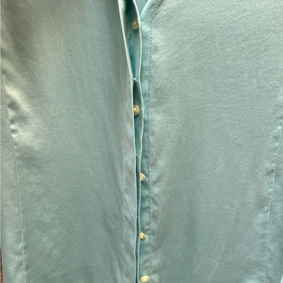 Light teal turquoise silk button up down long sleeve shirt blouse business - Picture 6 of 6